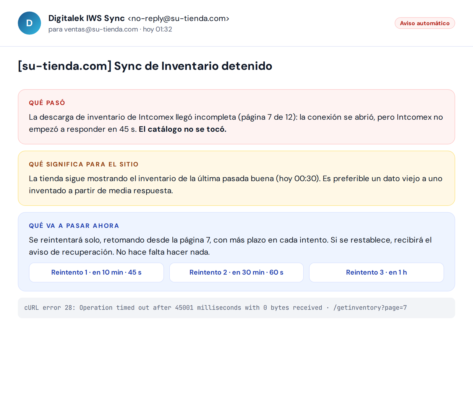 Sync de Inventario detenido